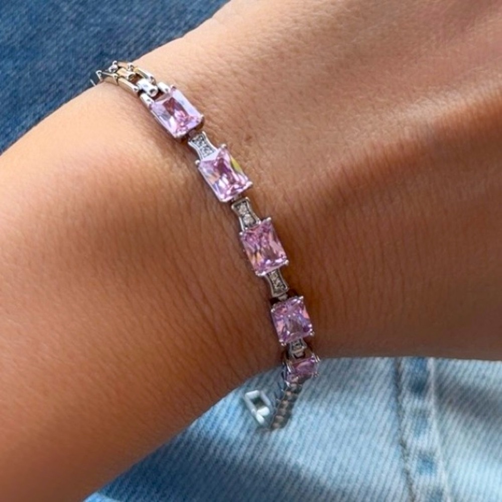 Pink Crystal Baguette Bracelet Platinum Plated | Silver  Jewelry